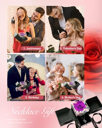 Preserved Real Rose Heart Necklace for Mom Women N8481