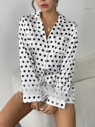 Ekouaer Women's Bridal Satin Pajama Set Long Sleeve Sleepwear B403