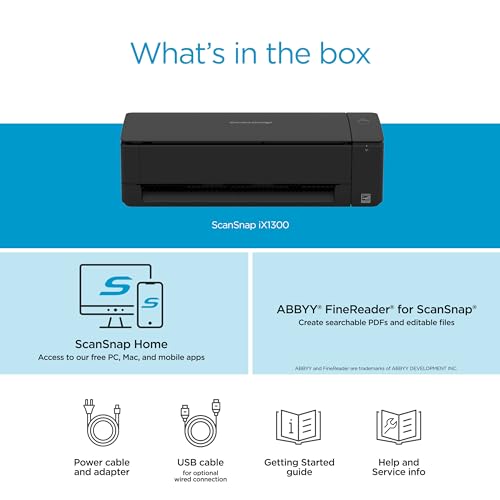 ScanSnap iX1300 Compact Wireless USB Double-Sided Document Scanner, Black T374