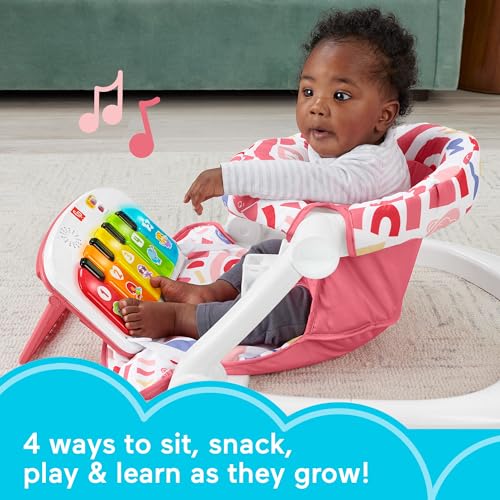 Fisher-Price Portable Baby Chair, Pink Kick & Play Deluxe Sit-Me-Up Seat with Piano Toy & Snack Tray O7962