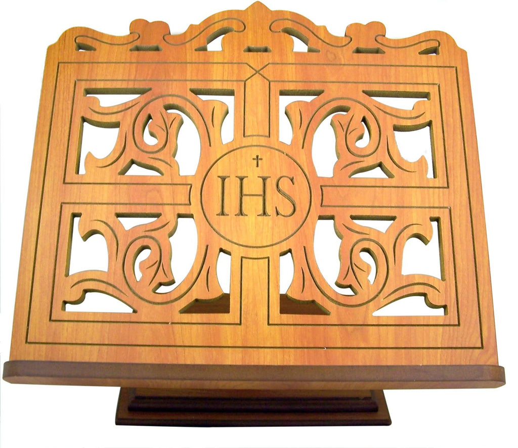 IHS Carved Wood Bible Stand