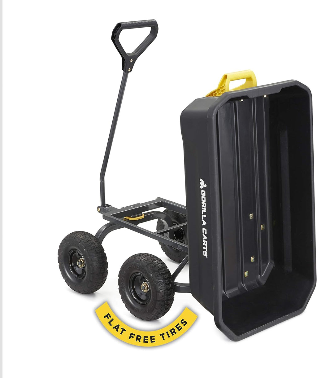 Gorilla Carts 4GCG-NF 4 Cu. Ft. Poly Garden Dump Cart with No-Flat Tires, Black X5202
