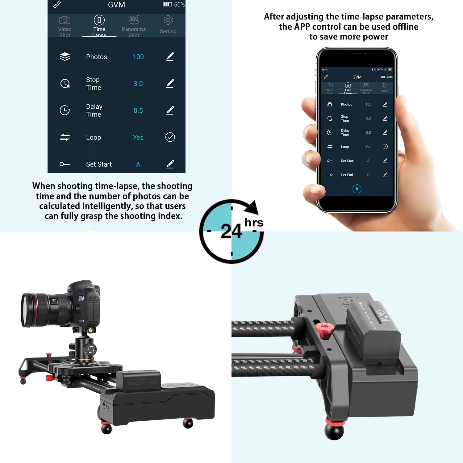 GVM Motorized Camera Slider 31" Carbon Fiber with APP Control H4446