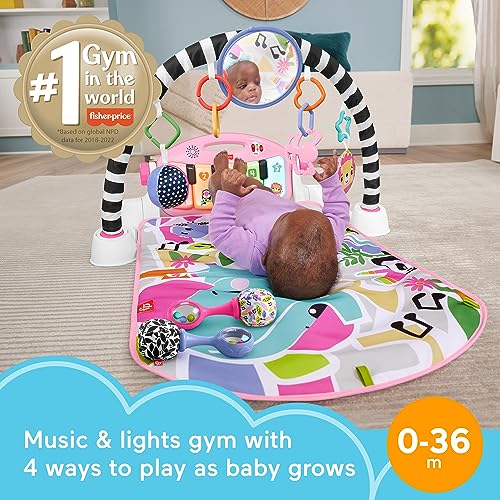 Fisher-Price Portable Baby Chair, Pink Kick & Play Deluxe Sit-Me-Up Seat with Piano Toy & Snack Tray O7962