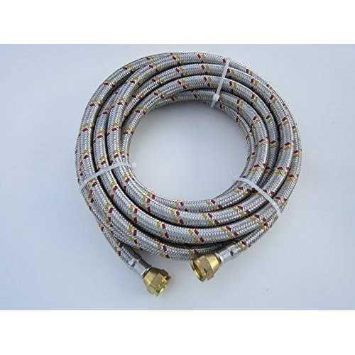 16' Flexible Stainless Steel Braided Gas Hose, 3/8" Brass Nut Female Flare J559608
