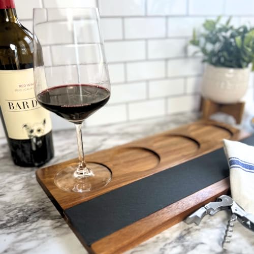 Acacia Wood Flight Board Set with Slate Chalkboard, 4-Piece Wine & Cocktail Tasting Tray F97895