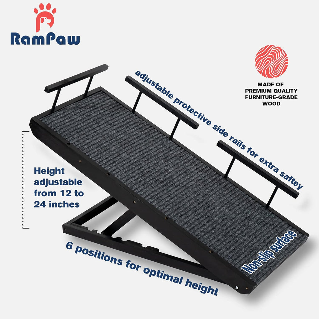 Rampaw Adjustable Pet Ramp for Small Dogs and Cats, Non-Slip, 12-24 in, Black T447371