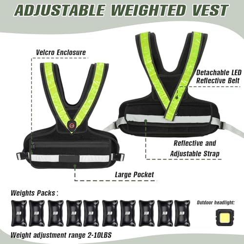 Weighted Vest for Women with LED Reflective Belt, 2-10 lbs G42983