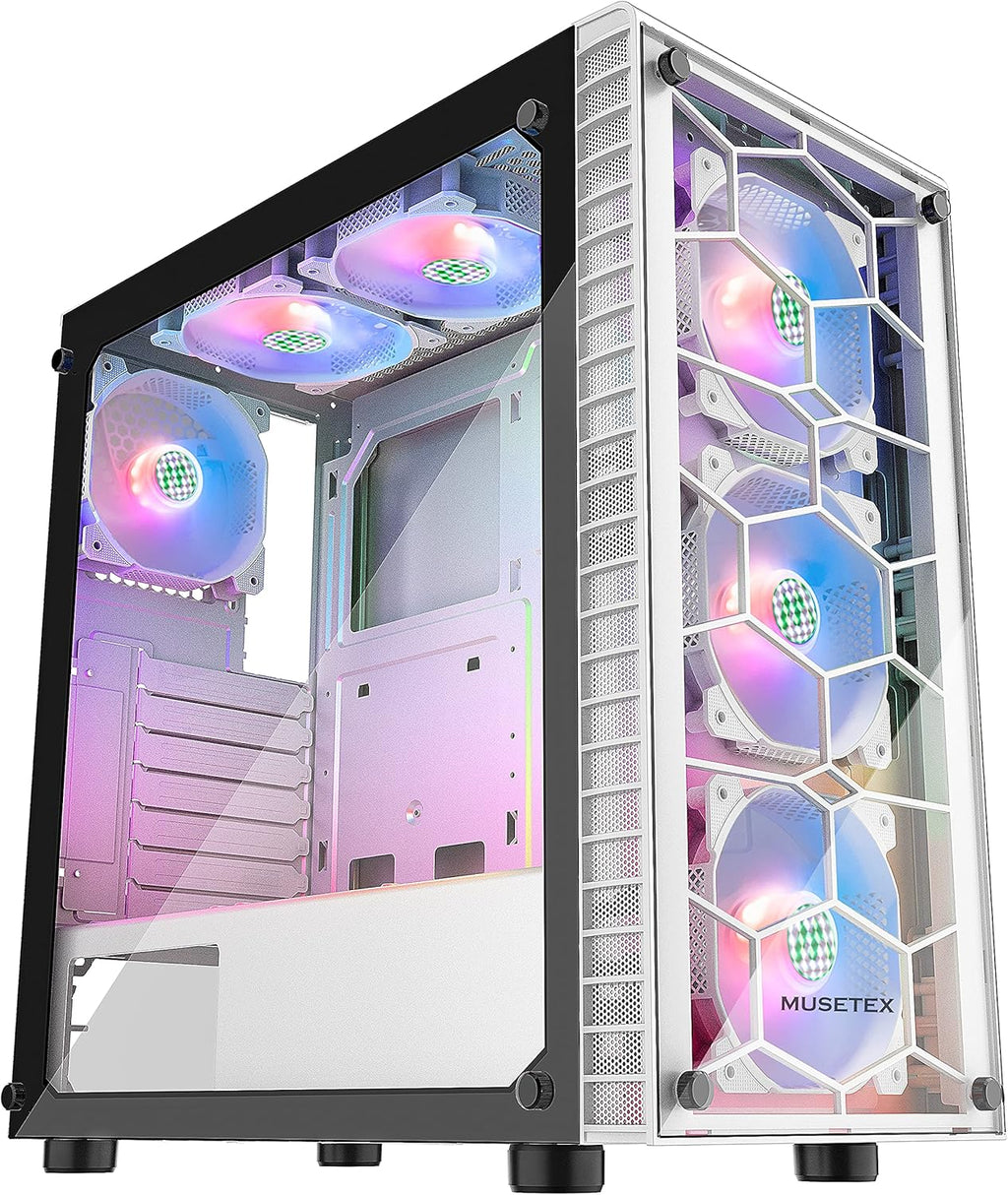 MUSETEX ATX Mid-Tower PC Gaming Case with 6 ARGB Fans, Black G64178