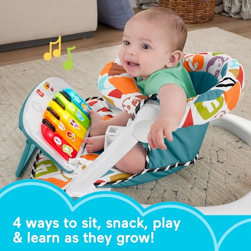 Fisher-Price Portable Baby Chair, Pink Kick & Play Deluxe Sit-Me-Up Seat with Piano Toy & Snack Tray O7962