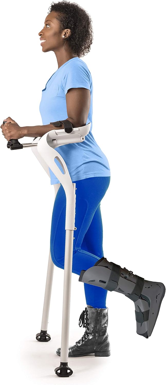 Forearm Crutches Adult, 1 Pair Hands Free Crutches Adult, Ergonomic Walking Cane, 2 Walking Support Forearm Crutches for Adults, Fits (4��11��- 6��8��) Adjustable Crutches, Mobility Device (White)