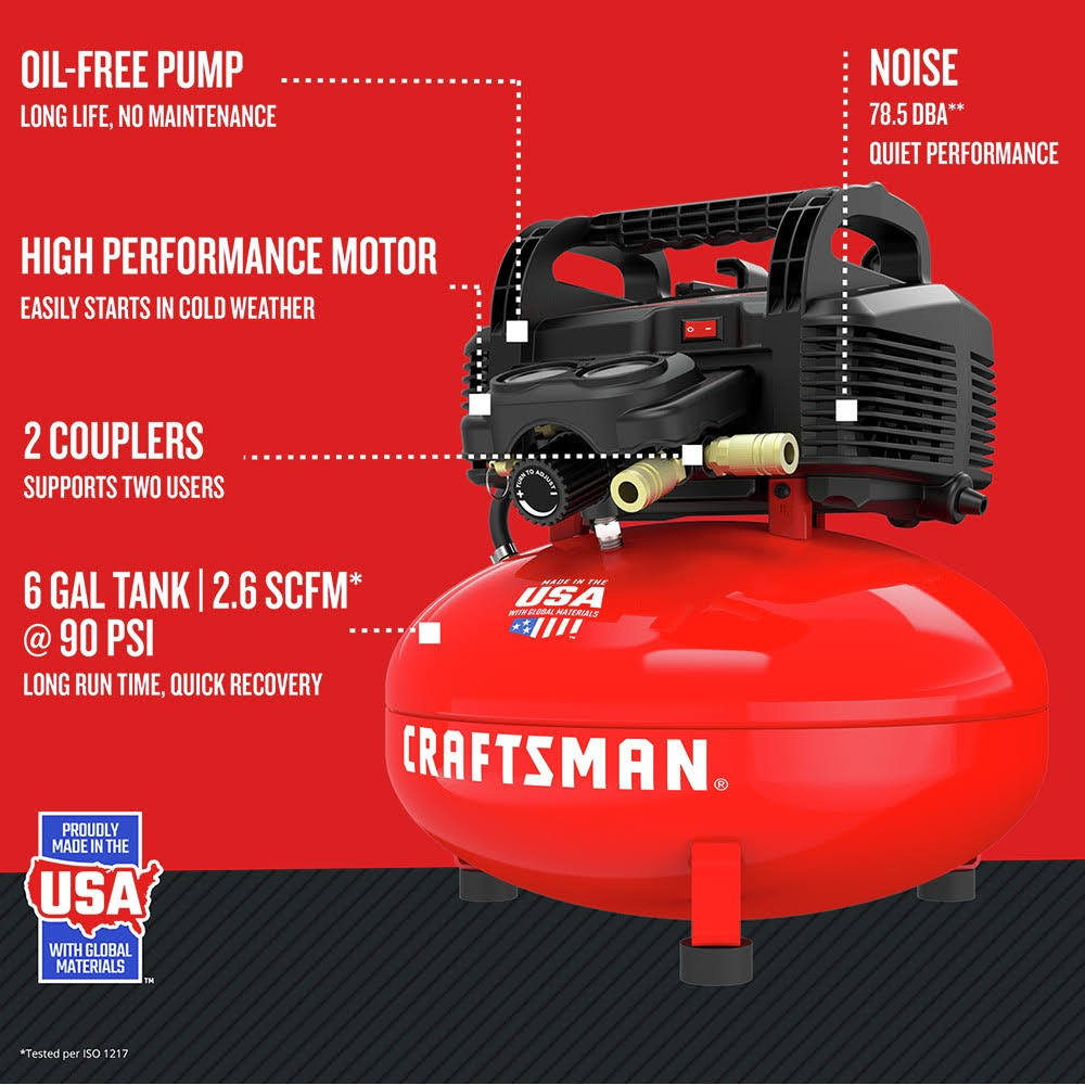 Craftsman CMEC6150R 0.8 HP 6 Gallon Oil-Free Pancake Air Compressor A359