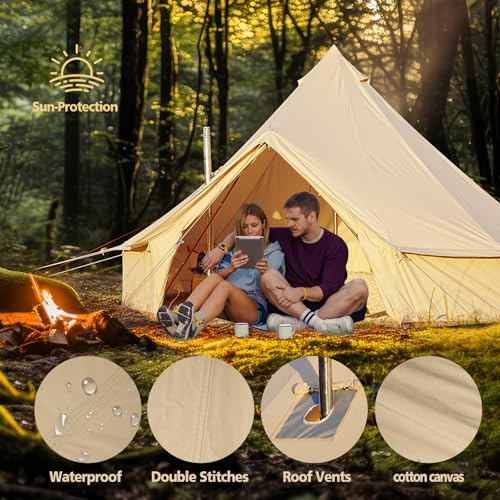 Cotton Canvas Bell Tent Waterproof 4 Season Camping Yurt for 4/6/8 Person A8612