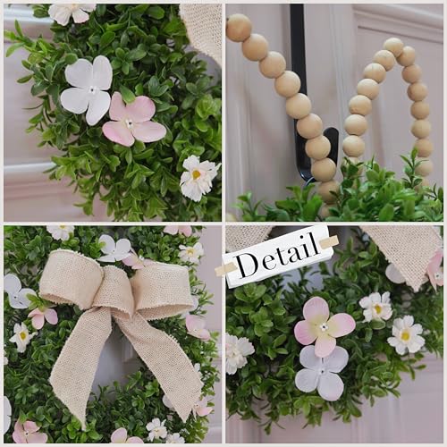 Bunny Shaped Easter Boxwood Wreath for Front Door, Handmade with Beaded Ears B739