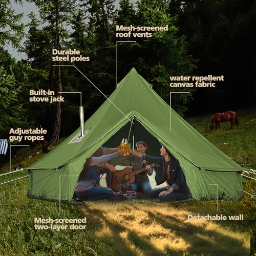 Cotton Canvas Bell Tent Waterproof 4 Season Camping Yurt for 4/6/8 Person A8612