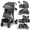 Kinder King 2 in 1 Convertible Baby Stroller, Folding High Landscape Infant Carriage, Newborn Reversible Bassinet Pram, Adjustable Canopy, Diaper Bag, Anti-Shock Toddler Pushchair Stroller, Dark Grey