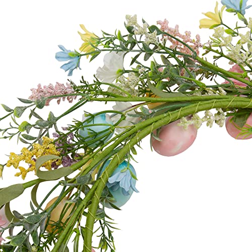 18 inch Easter Egg Wreath for Front Door with Pastel Eggs and Twigs I6652
