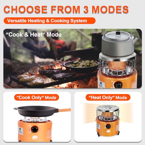 Caynel 2 in 1 Portable Propane Heater and Stove for Outdoor Camping, Orange Z83517