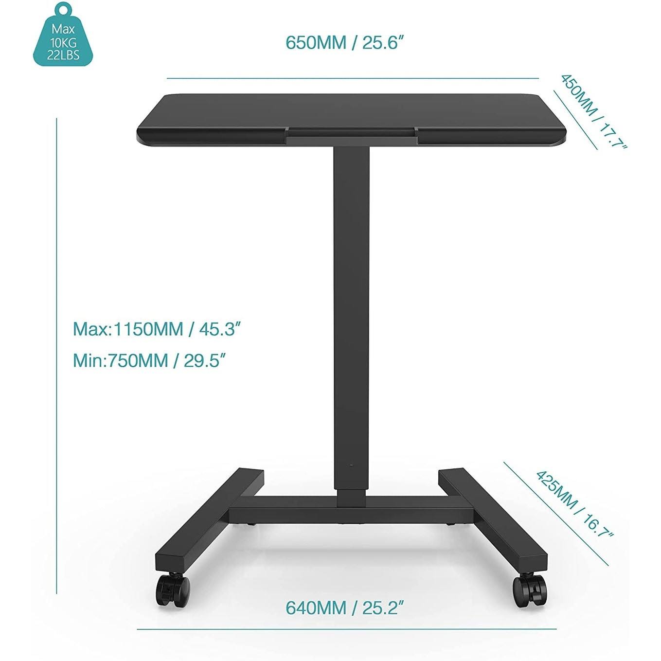 Adjustable Height Mobile Laptop Desk Cart, Black U692