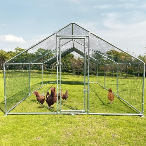 Large Metal Chicken Coop Walk-in Poultry Cage with Waterproof Cover D237341