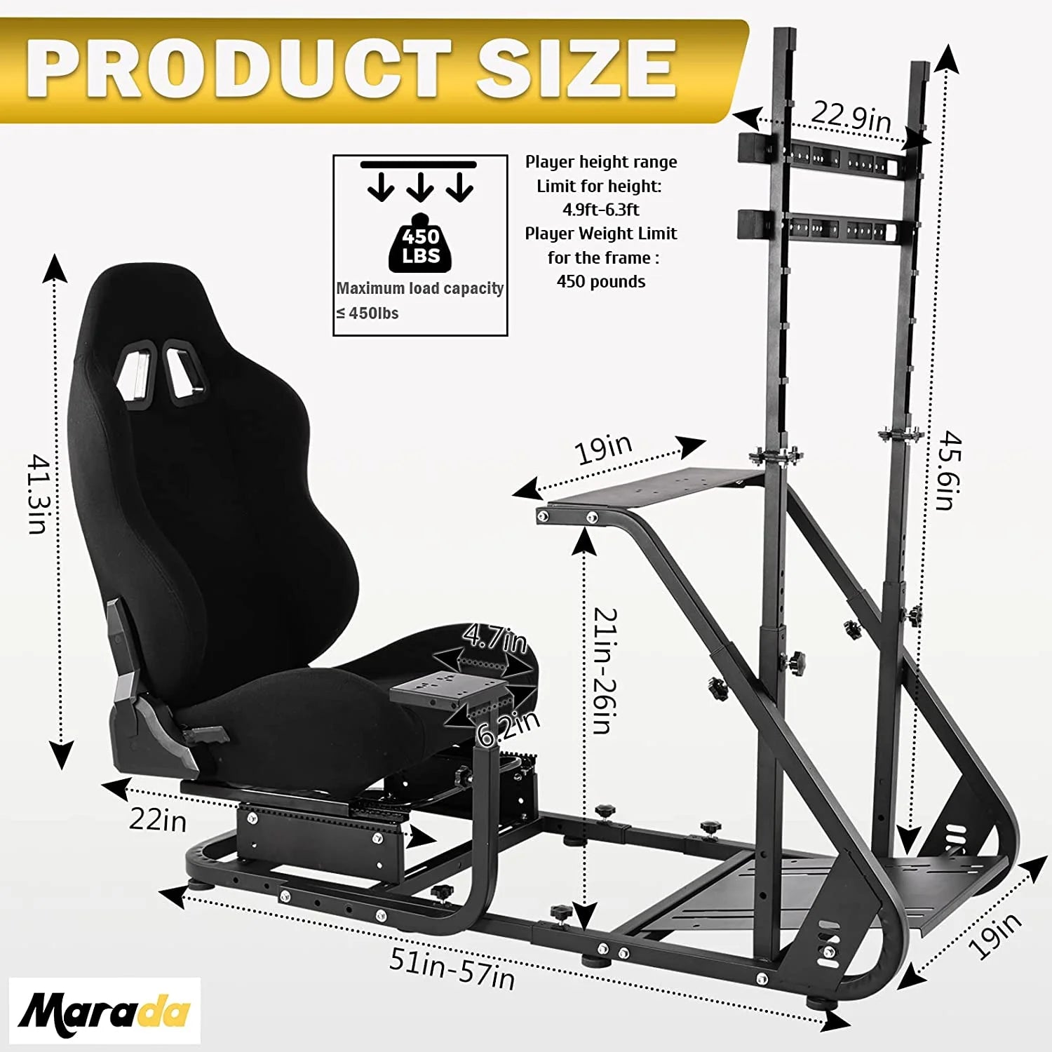Marada G923 Racing Simulator Cockpit with Monitor Stand Game Seat W635