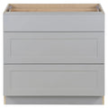 Hampton Bay Cambridge Shaker Assembled 36 in. x 35 in. x 24.5 in. Base Cabinet with 3-Soft Close Drawers in Gray