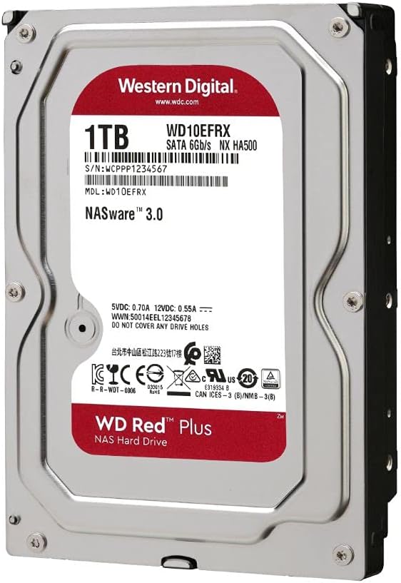 WD 2TB WD Red Plus NAS Internal Hard Drive HDD 5400 RPM SATA 6 Gb/s CMR 128 MB Cache 3.5 K7277