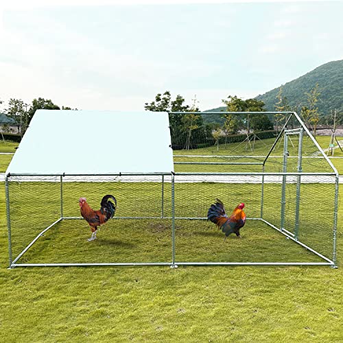 Large Metal Chicken Coop Walk-in Poultry Cage with Waterproof Cover D237341