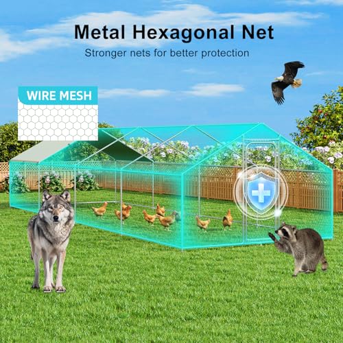 Large Metal Chicken Coop Walk-in Poultry Cage with Waterproof Cover D237341