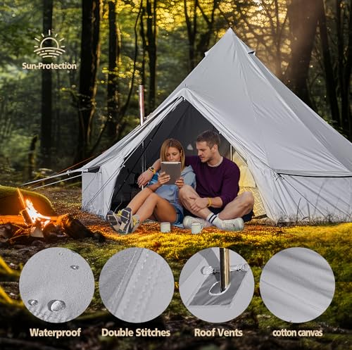 Cotton Canvas Bell Tent Waterproof 4 Season Camping Yurt for 4/6/8 Person A8612