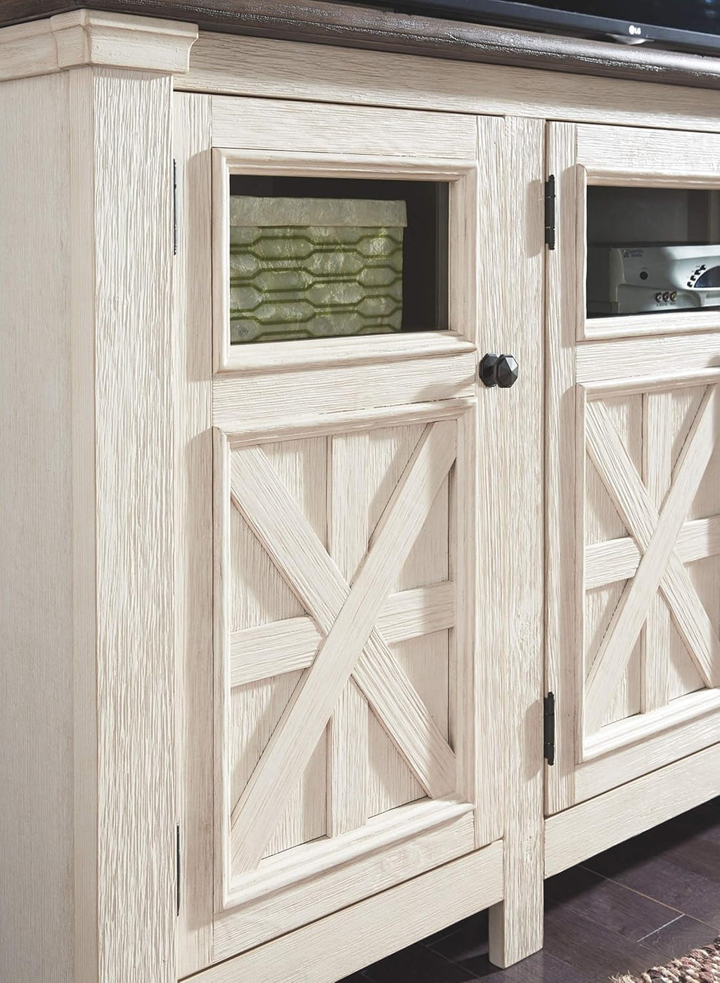Signature Design by Ashley Bolanburg Farmhouse TV Stand for TVs up to 72, Whitewash A9526