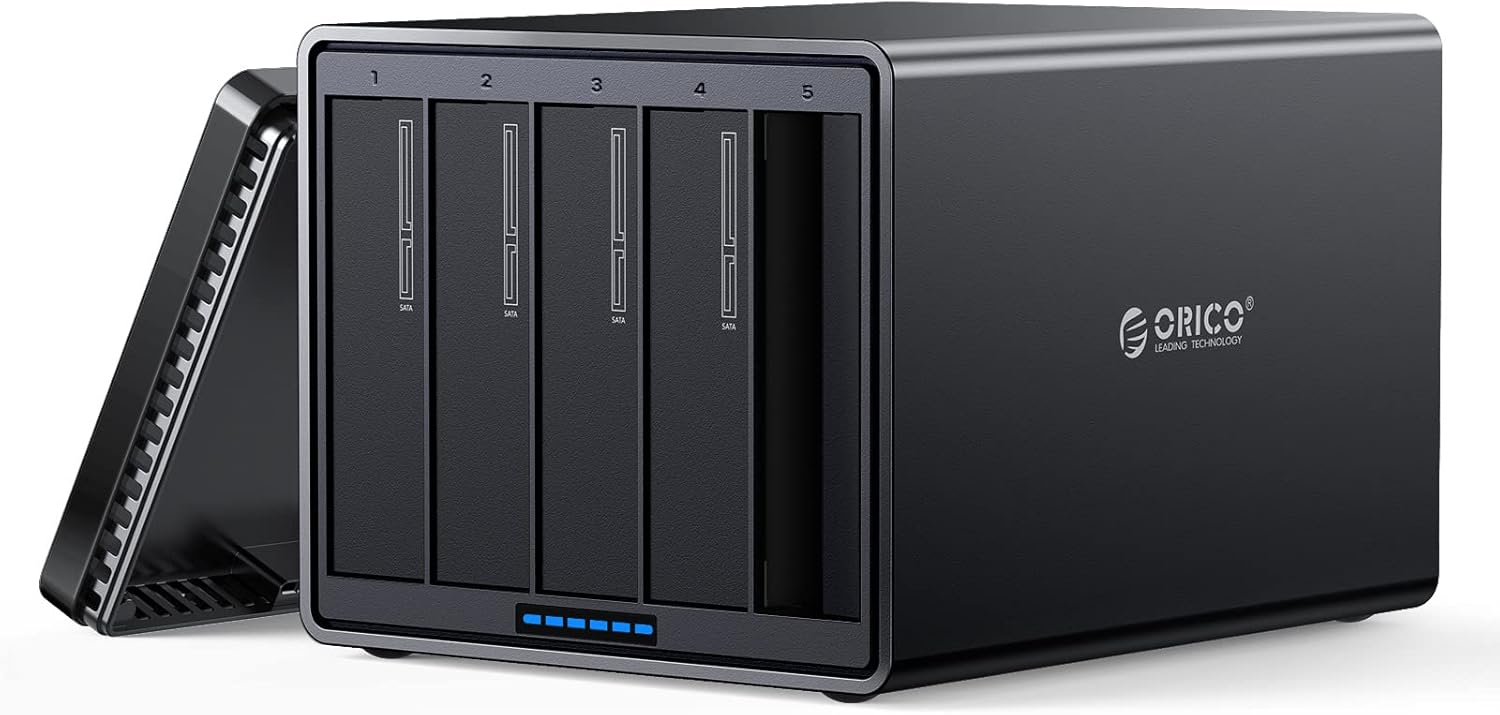 ORICO 5 Bay Raid Hard Drive Enclosure Magnetic Aluminum USB 3.0 to SATA for 3.5 inch HDD Tool Free Storage Case Support 7 RAID Modes Up to 80TB(5X16TB) - NS500RU3
