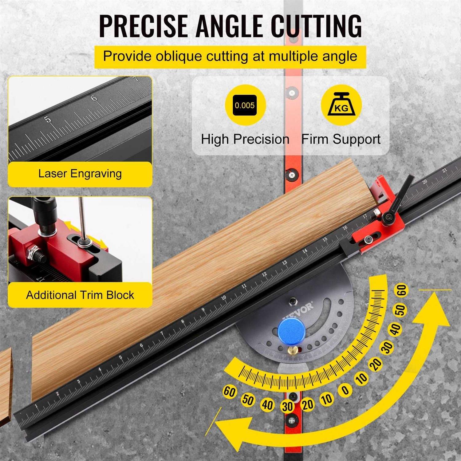 VEVOR Precision Miter Gauge 24 Aluminum Table Saw with 60 Degree Angled Ends S676