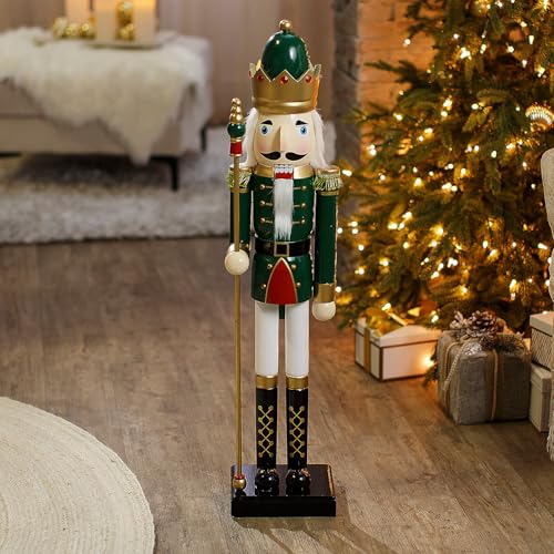 Fun Express 3 Ft. Green Wooden Holiday Nutcracker with Scepter L162