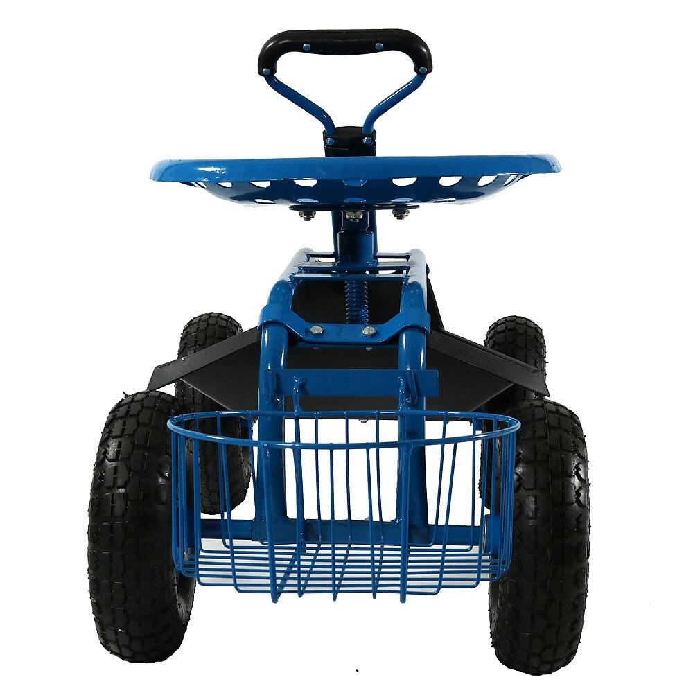 Sunnydaze Blue Rolling Garden Cart with Extendable Handle, Swivel Seat L6136