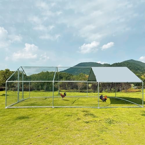 Large Metal Chicken Coop Walk-in Poultry Cage with Waterproof Cover D237341