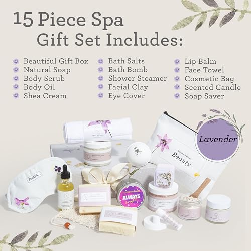 Lizush Luxury Spa Gifts for Women - 6 Piece Lavender Body Care Set K72960