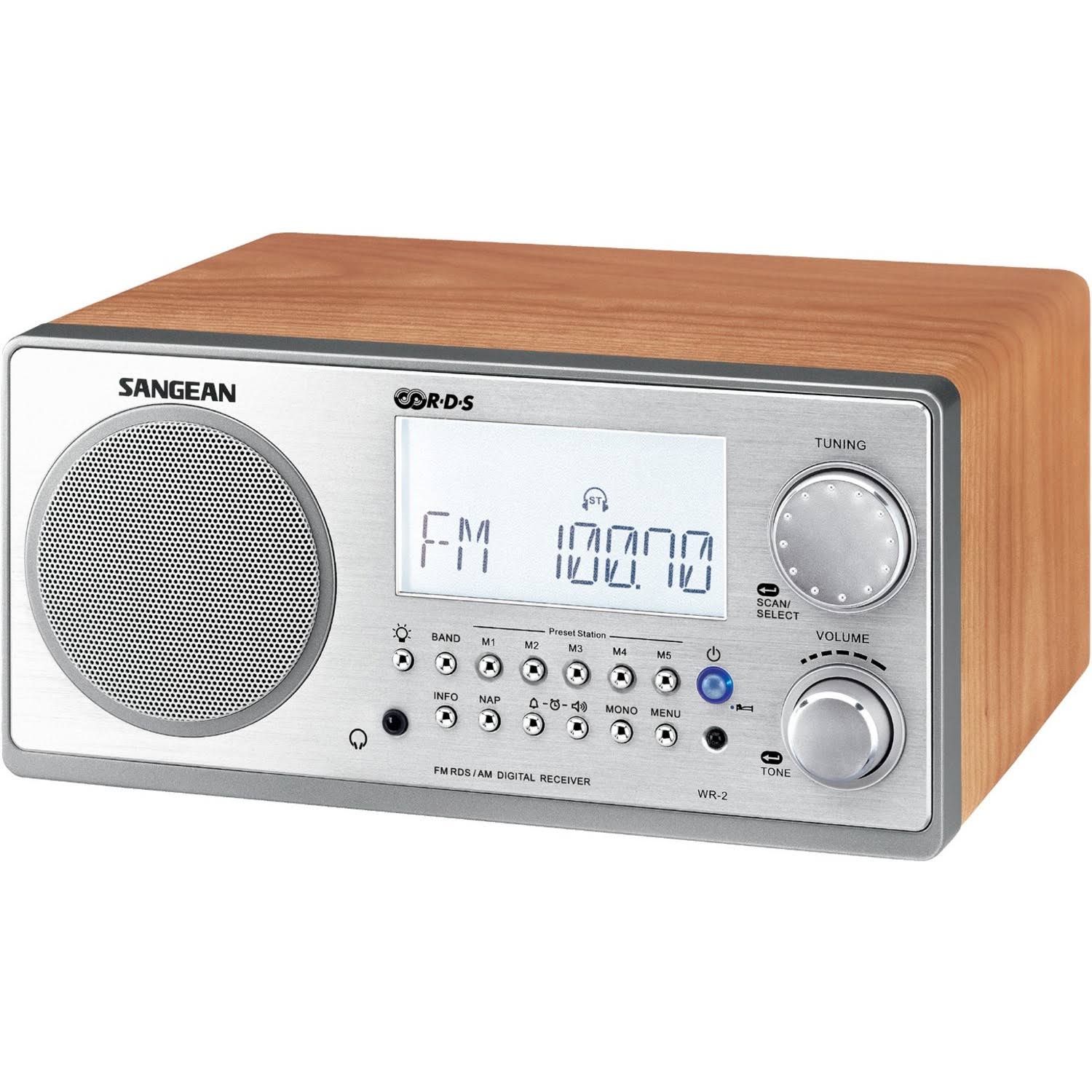 Sangean WR-2 FM/AM Wooden Table Top Digital Tuning Receiver, Walnut F242