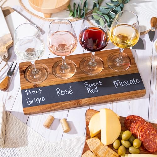 Acacia Wood Flight Board Set with Slate Chalkboard, 4-Piece Wine & Cocktail Tasting Tray F97895