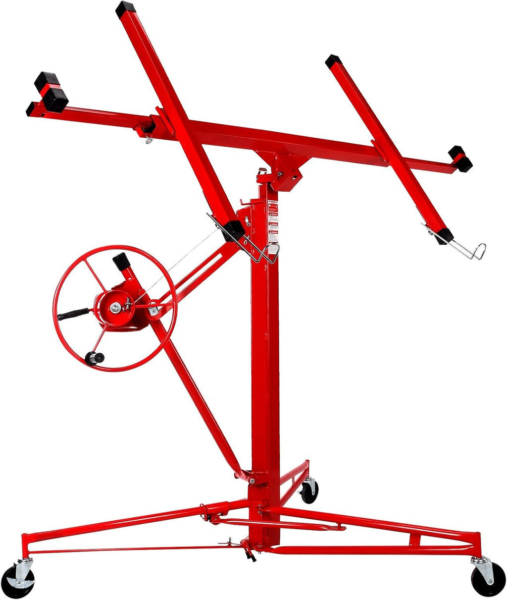 Artist Hand 11' Drywall Lift Rolling Panel Hoist Jack Lifter Construction Caster Wheels Lockable Tool Red