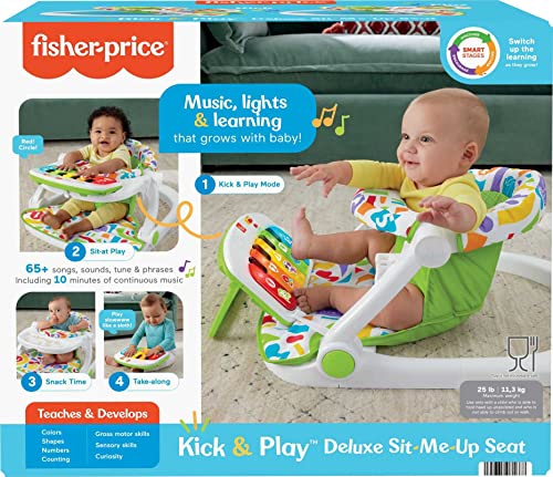 Fisher-Price Portable Baby Chair, Pink Kick & Play Deluxe Sit-Me-Up Seat with Piano Toy & Snack Tray O7962