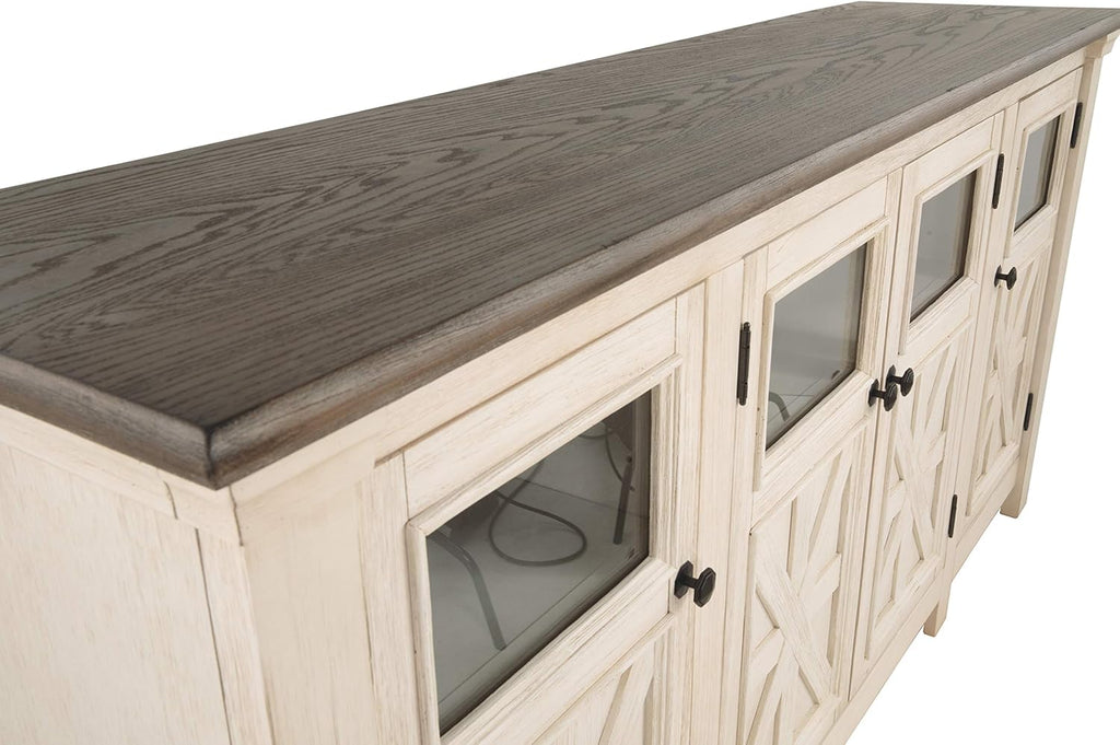 Signature Design by Ashley Bolanburg Farmhouse TV Stand for TVs up to 72, Whitewash A9526