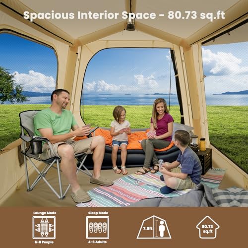 Inflatable Camping Tent with Hand Pump, Waterproof Oxford, 4-6 Person P40923