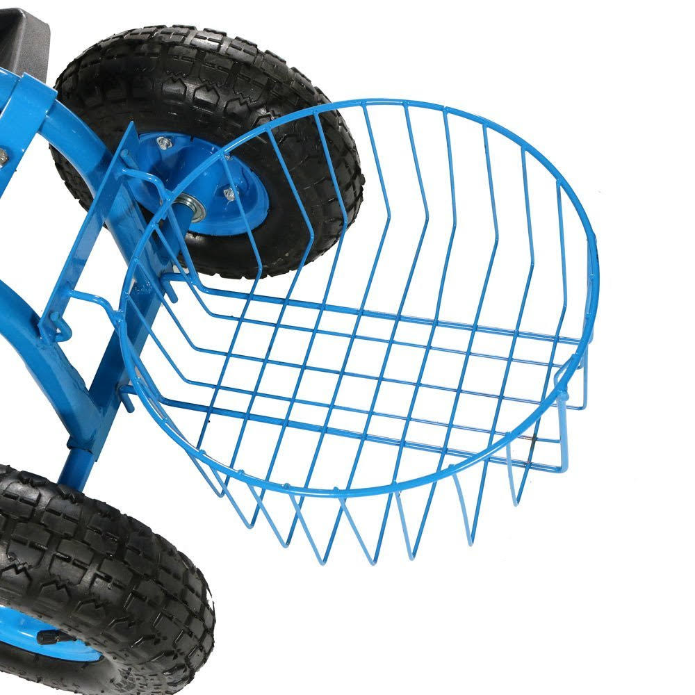 Sunnydaze Blue Rolling Garden Cart with Extendable Handle, Swivel Seat L6136