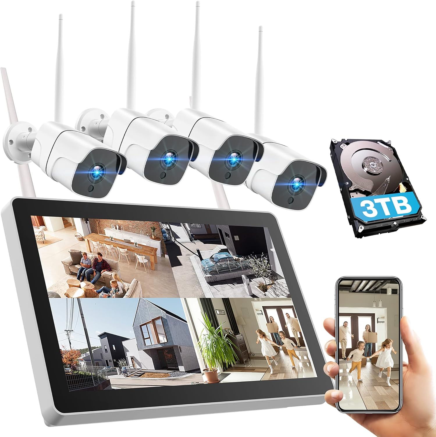 Wireless Security Camera System 8CH NVR with 1TB Hard Drive and 12 Monitor H300