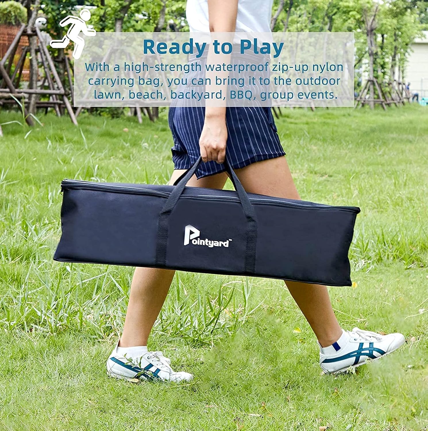 Pointyard Six Player Croquet Set with Wooden Mallets and Carry Bag O779356