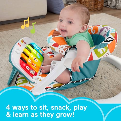 Fisher-Price Portable Baby Chair, Pink Kick & Play Deluxe Sit-Me-Up Seat with Piano Toy & Snack Tray O7962