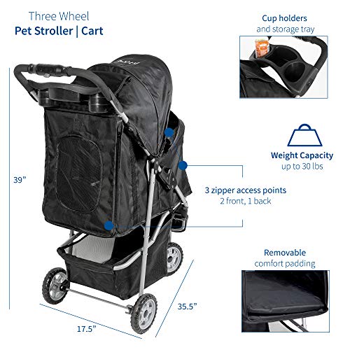 VIVO Black 3 Wheel Foldable Pet Stroller for Cat and Dog H9764