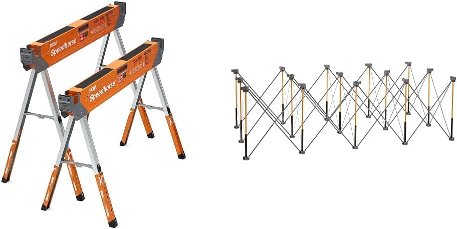 Bora Portamate Speedhorse XT Adjustable Height Sawhorse Pair, 30-36 inch, Metal Top, Heavy Duty B4271