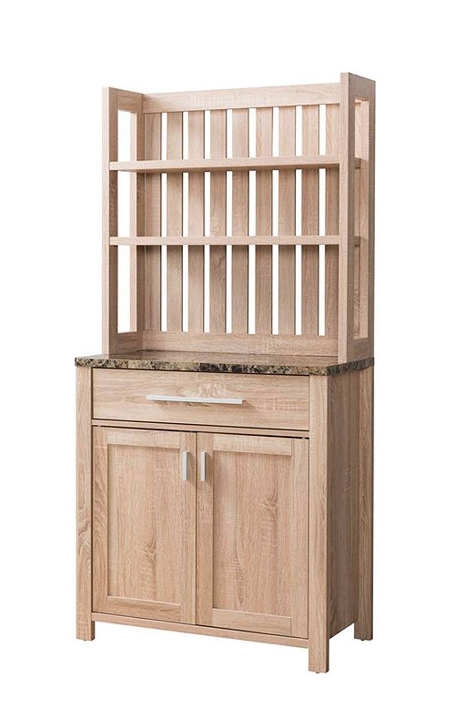 Simple Living Products Transitional Microwave Cart with Slatted Plank Hutch, Kitchen Free